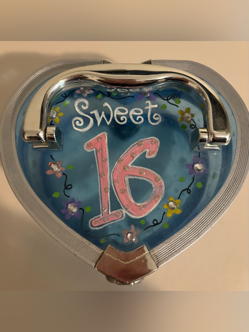Sweet 16 Heart-Shaped Trinket Box - Blue and Pink